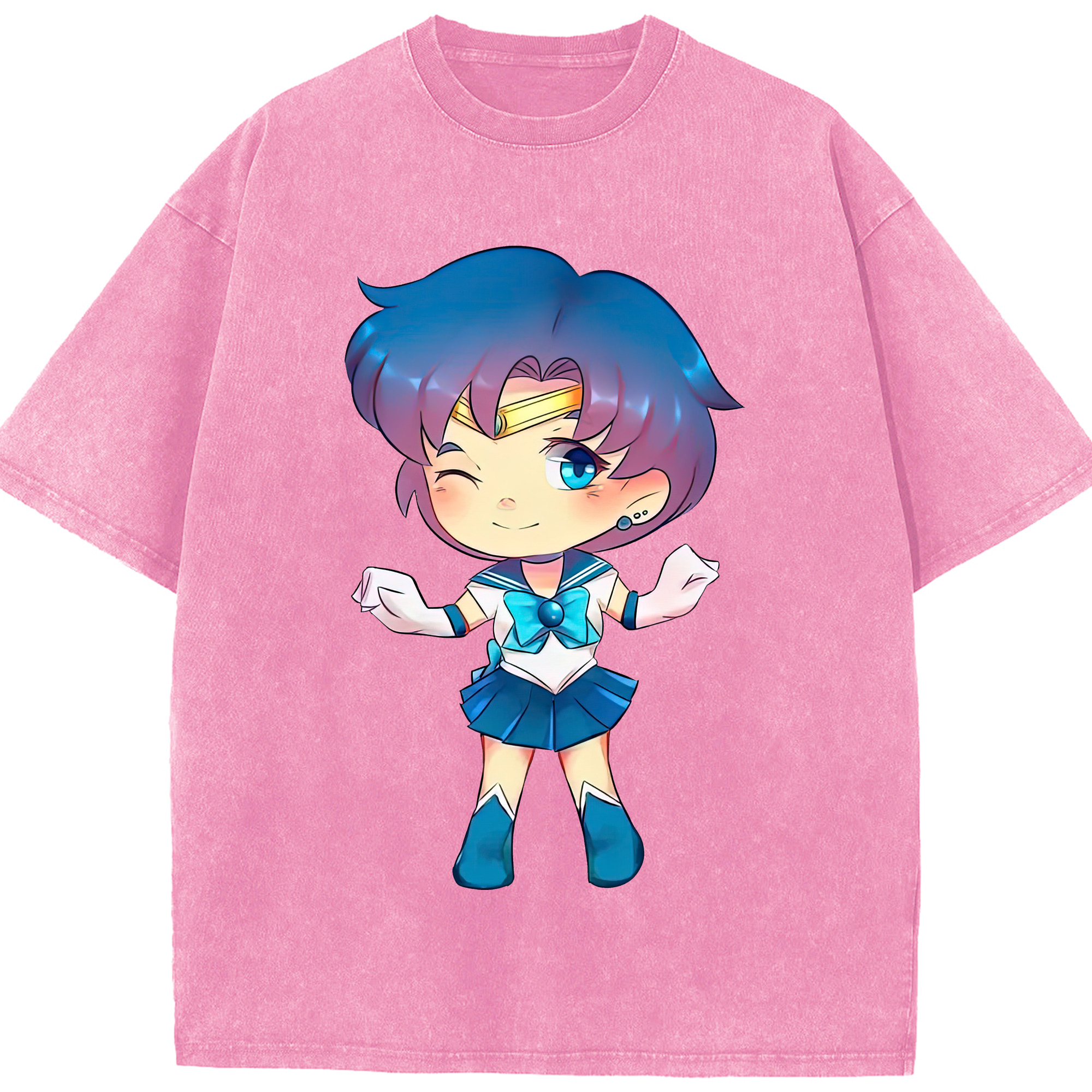 （画像用） 美少女戦士セーラームーン 水野 亜美 みずの あみ Sailor Moon Mizuno Ami 綿100% ヴィンテージ風 半袖Tシャツ（フロントプリント）